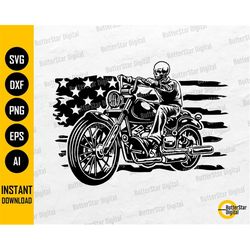 Skeleton American Biker SVG | Motorcycle T-Shirt Decals Sticker Graphics | Cricut Silhouette Cut File Clipart Vector Dig