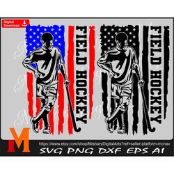 Field Hockey Player Patriotic US Flag, Hockey Men svg, Sports svg - SVG Cut File, Png, Vector, Silhouette Digital Downlo