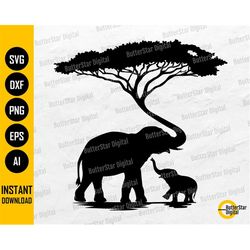 Baby And Mama Elephant Tree Trunk SVG | Wild Animal T-Shirt Decal Sticker Vinyl | Cricut Cutting File Clip Art Vector Di