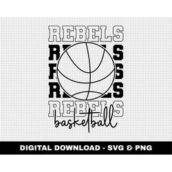 Rebels Basketball Svg, Stacked Svg, Basketball Svg, Basketball Mascot Svg, Outline Fonts Svg, Digital Download, Game Day