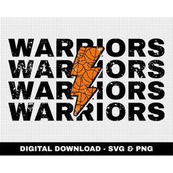 Warriors Svg, Distressed Svg, Basketball Svg, Digital Downloads, Basketball Lightning Bolt Svg, Stacked Svg, Game Day Sv