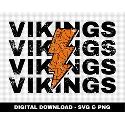 Vikings Svg, Distressed Svg, Basketball Svg, Digital Downloads, Basketball Lightning Bolt Svg, Stacked Svg, Game Day Svg