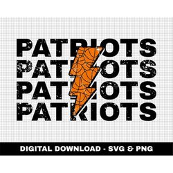 Patriots Svg, Distressed Svg, Basketball Svg, Digital Downloads, Basketball Lightning Bolt Svg, Stacked Svg, Game Day Sv