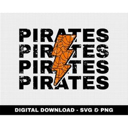 Pirates Svg, Distressed Svg, Basketball Svg, Digital Downloads, Basketball Lightning Bolt Svg, Stacked Svg, Game Day Svg