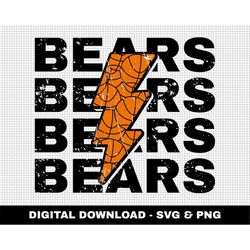 Bears Svg, Distressed Svg, Basketball Svg, Digital Downloads, Basketball Lightning Bolt Svg, Stacked Svg, Game Day Svg,