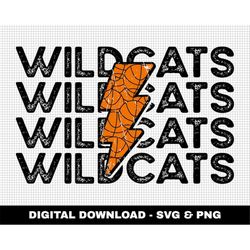 Wildcats Svg, Distressed Svg, Basketball Svg, Digital Downloads, Basketball Lightning Bolt Svg, Stacked Svg, Game Day Sv