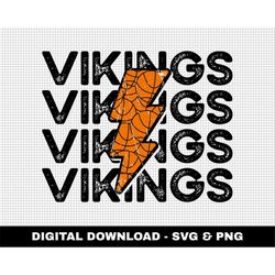 Vikings Svg, Distressed Svg, Basketball Svg, Digital Downloads, Basketball Lightning Bolt Svg, Stacked Svg, Game Day Svg