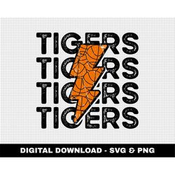 Tigers Svg, Distressed Svg, Basketball Svg, Digital Downloads, Basketball Lightning Bolt Svg, Stacked Svg, Game Day Svg,