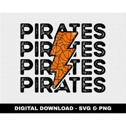 Pirates Svg, Distressed Svg, Basketball Svg, Digital Downloads, Basketball Lightning Bolt Svg, Stacked Svg, Game Day Svg