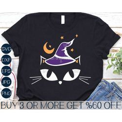 Black Cat SVG, Halloween Cat SVG, Cat Face SVG, Witchy Svg, Girls Halloween Png, Funny Svg Files for Cricut, Sublimation