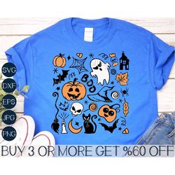 Halloween Doodle SVG, Halloween SVG, Ghost SVG, Pumpkin Svg, Boo Svg, Halloween Shirt Png, Files for Cricut, Sublimation