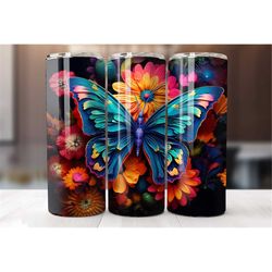 20 Oz Neon Butterfly Tumbler Wrap, Butterfly Tumbler Wrap, Vibrant Wrap, Straight Template, Tapered, Sublimation Graphic