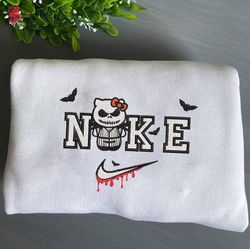 Nike Jack Skellington Hello Kitty Embroidered Crewneck, Halloween Embroidered Sweater, Nightmare Before Christmas Hoodie