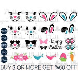 Easter Bunny SVG Bundle, Easter SVG, Bunny Face SVG, Bunny with Sunglasses Svg, Png, Svg Files For Cricut, Sublimation D