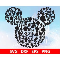 Mouse Head Princess Beauty Beast Mickey .svg .dxf .eps .png Digital Cut Files Layered Cricut Silhouette Card Making Pape
