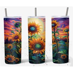 20 oz sunflower skinny tumbler wrap, sunflower wrap, floral tumbler wrap, straight template, tapered, sublimation graphi