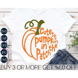 Cutest Pumpkin In The Patch SVG, Kids Halloween SVG, Pumpkin SVG, Fall Shirt Svg, Png, Svg Files for Cricut, Sublimation