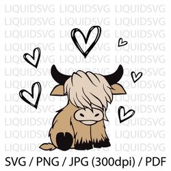 highland cow svg hearts baby cow svg cuttable design svg png dxf eps ai pdf jpg designs cricut cameo file highland heife