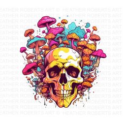 Psychedelic Mushroom Skull, Mushrooms PNG, Skull PNG, Psychedelic Art, Psychedelic Decor, Psychedelic Wall Art png, Subl