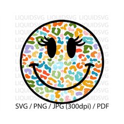 Leopard Happy Face SVG,Leopard Smiley Face svg Smiley Print PNG Svg dxf ai eps jpg Cheetah Smiley Face Smiley Face svg C