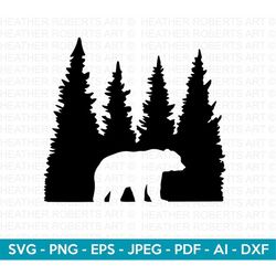 Bear in the Forest SVG, Bear Svg, Bear Silhouette SVG, Papa Bear svg, Mama Bear svg, Bear Clipart, Cut Files for Cricut,