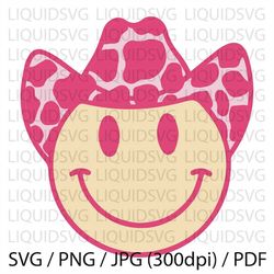 Smiley Face SVG Smiley Cow Print Hat PNG Svg dxf ai eps pdf jpg Disco Cowboy Smiley Cow Print SVG Cowboy Hat svg