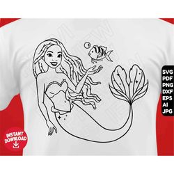 The little mermaid SVG african american princess , black ariel , flounder png clipart cricut , cut file outline silhouet
