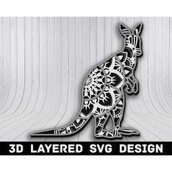 3D Mandala Kangaroo SVG File, Kangaroo SVG Files, Kangaroo 3D Mandala, Multilayers 3D Laser Cut, Kangaroo Mandala SVG Fi