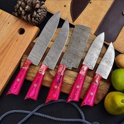 barbie kitchen chef knives set, damascus steel knives set , best gift for her