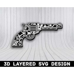 3D Mandala Gun SVG File, Gun Mandala SVG, Rifle Pistol Bullet 3D Mandala, Multilayers 3D Laser Cut, Gun Mandala SVG File