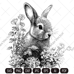 Little bunny  SVG, Bunny in flowers, Easter Bunny SVG, Happy Easter svg, Spring svg, Rabbit SVG Cut file, Flower Bunny s