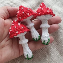 set of 3 crochet mushroom ornaments, xmas-tree decoration, toadstool decor