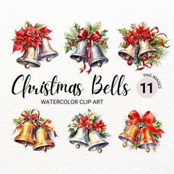 Christmas Bells Clipart | Watercolor Christmas Tree | Santa PNG | Bells PNG | Winter Clipart Bundle | Junk Journal | Dig