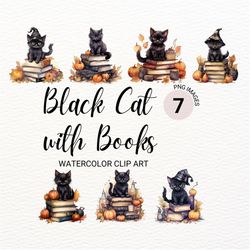 Cute Witchy Kitten Clipart | Watercolor Halloween Cat PNG | Spooky Collage Images | Junk Journal  | Digital Planner | Co