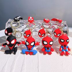 Marvel Superhero Spiderman Cartoon Keychains Cute Figure Keyrins for Bag Spider Man Silicone Pendant Keyholder