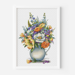 Flowers Cross Stitch Pattern PDF, Flower Vase Counted Cross Stitch, Delicate Bouquet, Funny Gift, Instant Download