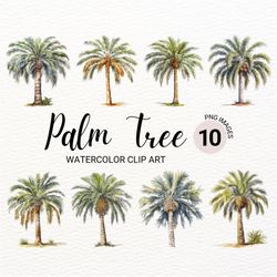 Palm Tree Clipart | Watercolor Tropical Tree PNG | Junk Journal | Digital Planner | Beach Paper Craft | Invitation Card