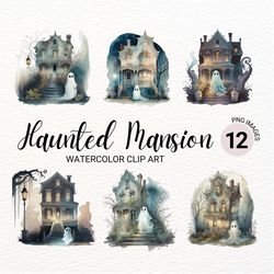 Haunted Mansion Clipart Bundle | Watercolor Halloween PNG | Spooky Collage Images | Halloween Decor | Digital Planner |