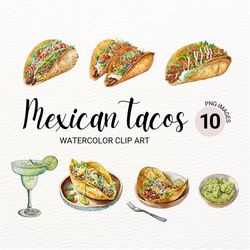 Mexican Tacos Clipart | Watercolor Food Clipart | Kawaii Clipart | Mexican Party Decor | Tacos PNG | Junk Journal | Mexi
