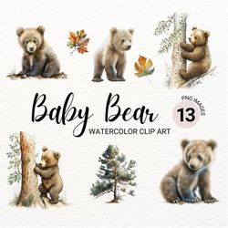 baby bear clipart | watercolor clipart bear | woodland animals | cute forest animals | baby bear png | baby animals prin