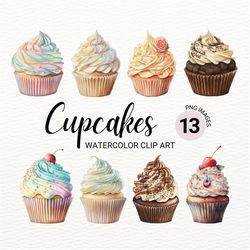 Watercolor Cupcake Clipart | Baking Clipart | Dessert Clipart | Food Clipart | Sweets Clipart | Birthday Clipart | Kawai