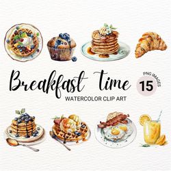 Breakfast Clipart | Watercolor Food Clipart | Waffles PNG | Pancakes Clipart | Cupcake Clipart - GuerillaCynthia