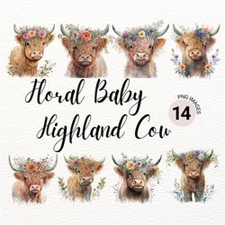 Floral Baby Highland Cow PNG | Floral Highland Cow Baby | Highland Cow Nursery | Cow Wall Art | Nursery Wall Art | Baby