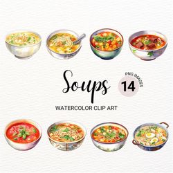 Watercolor Soup Clipart | Food Clipart Bundle | Kawaii Collage Images | Digital Planner | Paper Craft | Junk Journal | C