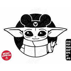 Baby Yoda SVG mouse ears png clipart , cut file outline silhouette