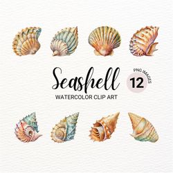 Sea Shell Clipart | Watercolor Seashell PNG | Summer Beach Clipart | Ocean Clipart | Junk Journal | Digital Paper Craft
