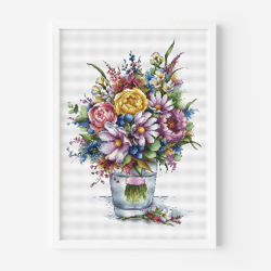 Flowers Cross Stitch Pattern, Flower Vase Counted Cross Stitch, Tenderness Bouquet, Flower Embroidery, Instant Download