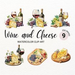 Wine and Cheese Clipart | Wine PNG | Food Clipart | Cheese PNG | Watercolor Wine Bottle Clipart | Commercial License
