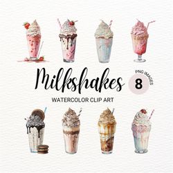 Milkshake Clipart | Watercolor Ice Cream Decor | Summer Clipart | Dessert Clipart | Nursery Wall Decor | Junk Journal |