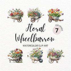 Floral Wheelbarrow PNG | Watercolor Flowers Clipart | Nursery Wall Art | Floral Clipart | Fall Clipart | Summer Flowers